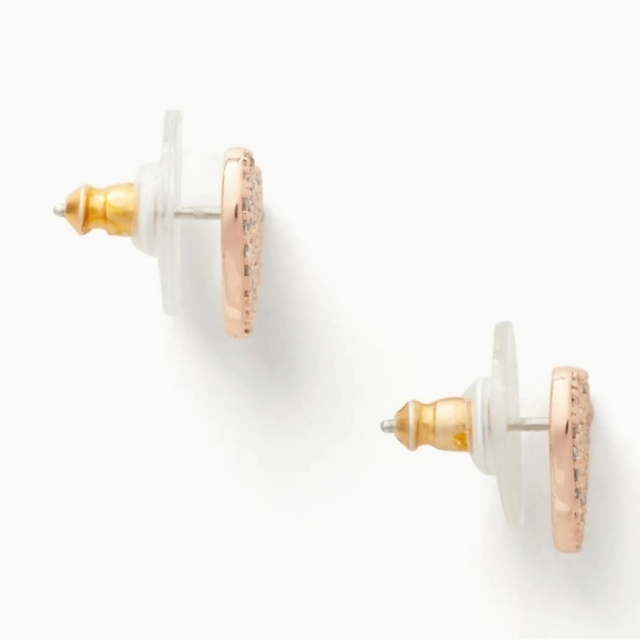 Kate Spade Yours Truly Pave Heart Studs Clear Rose Gold Earrings - Picture 3 of 8